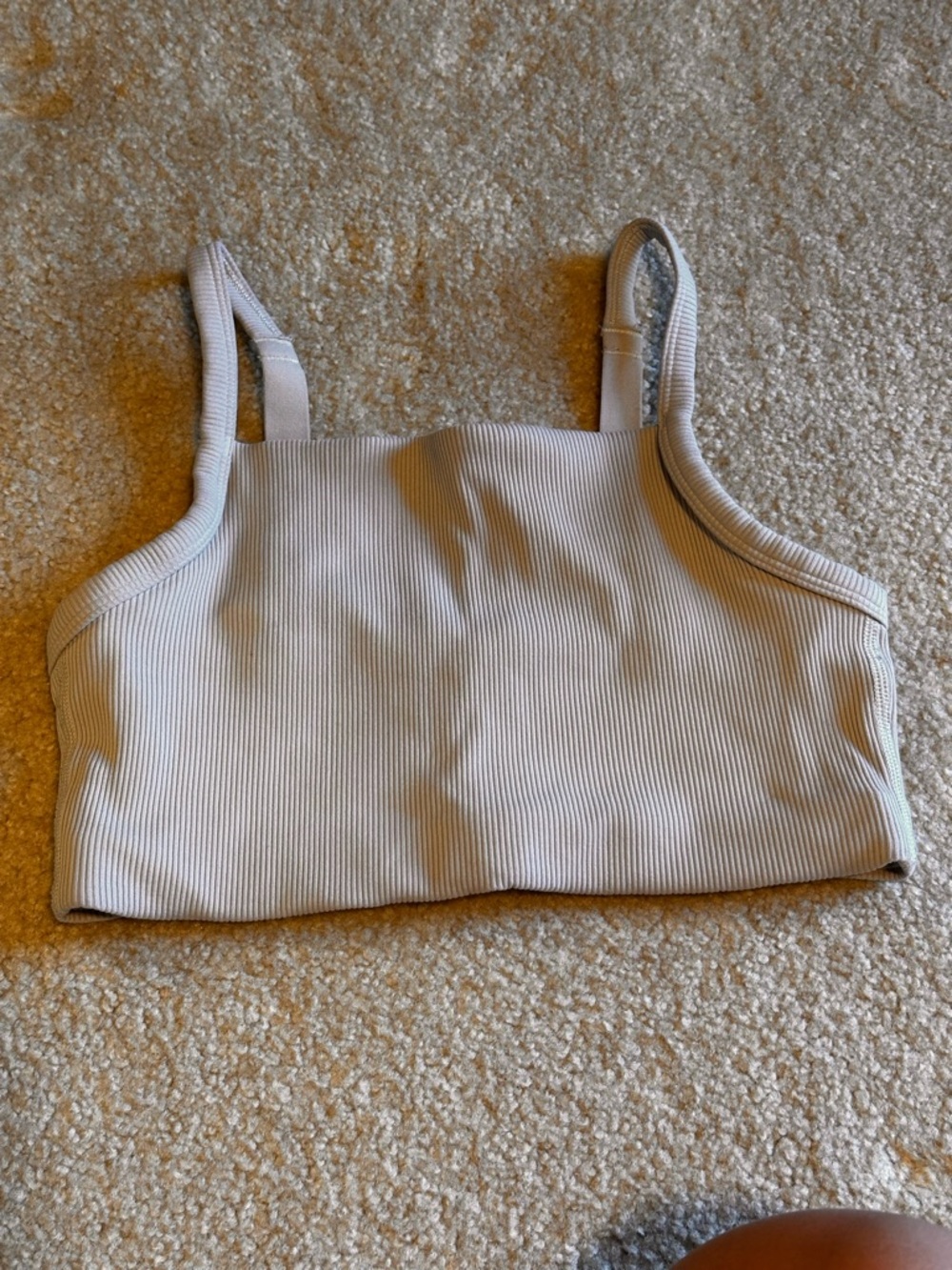 aerie Ribbed Square-Neck Sports Bra/Workout Top in Light Beige